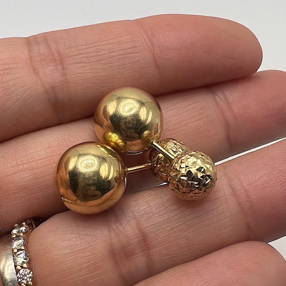 18kt pure solid yellow gold round ball earring - Picture 4 of 8